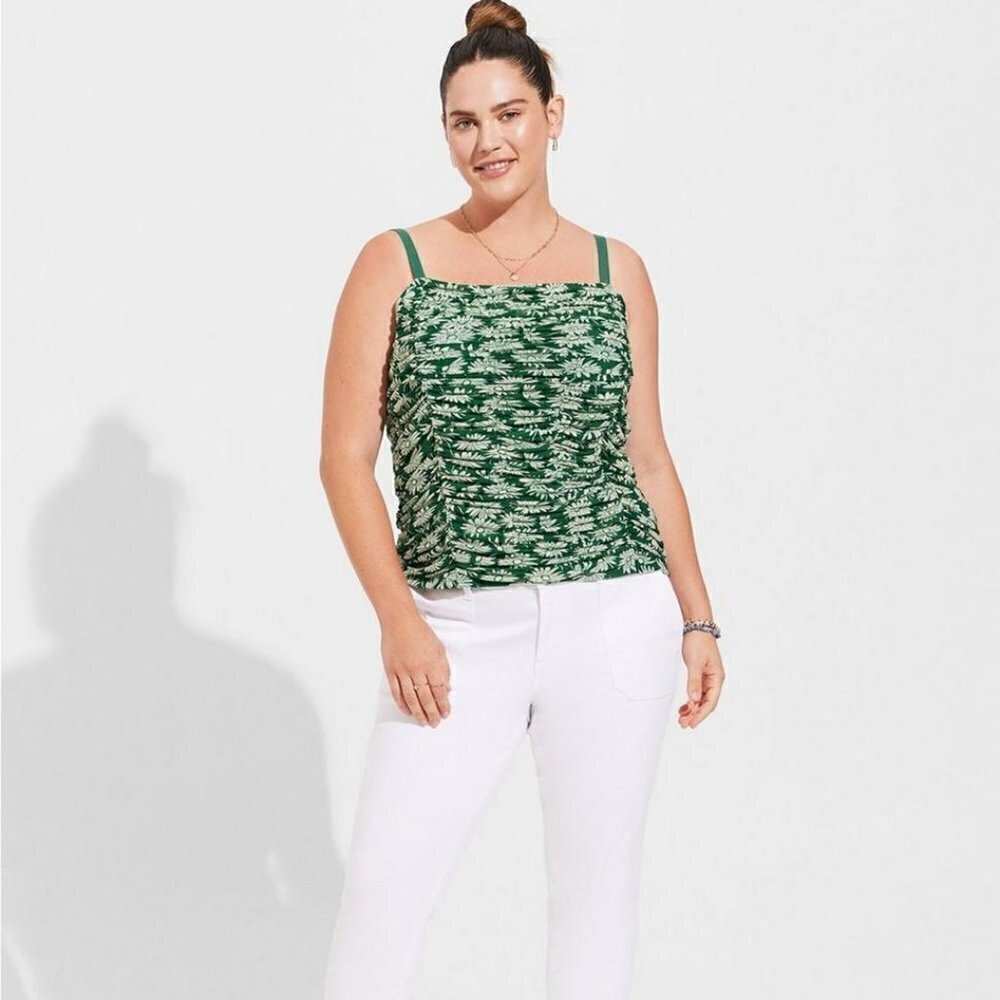 Torrid - Stretch Mesh Cropped Shirred Cami Top in Green Jacket​​​​​​​​​​